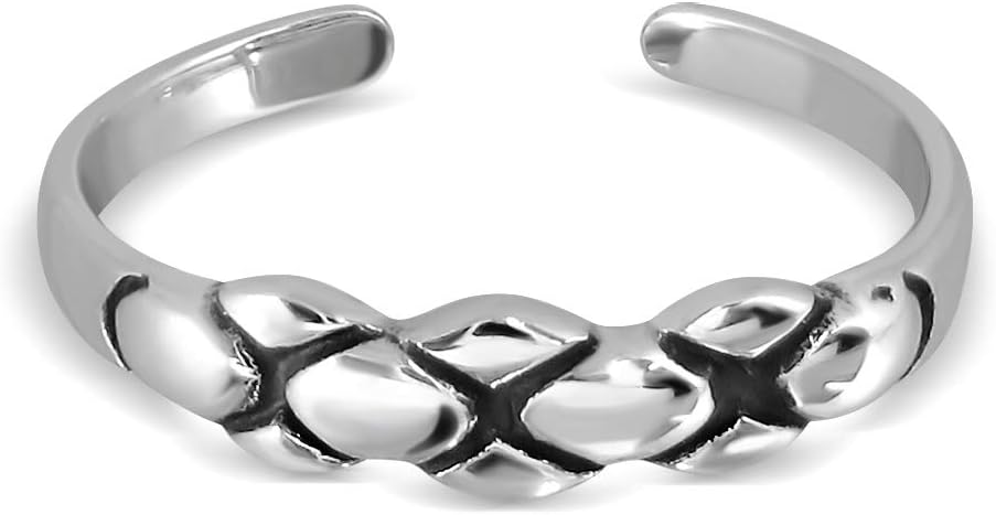 WithLoveSilver 925 Sterling Silver Grid Pattern Toe Ring