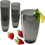 Kate Aspen Smoke Grey Hammered Plastic Tumblers, Plastic Drinking Glasses Set of 8, 23 oz, Large Shatterproof Cups Reusable for Outdoor Barware, Cocktails, BPA-Free Tumblers & Water Glasses