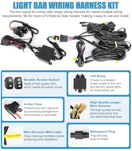 Image of SXS ATV UTV Turn Signal Assembly Kit with Horn & Rocker Switch Wiring Harness Kit, Pre-Wired, Plug and Play, Universal Blinker Street Legal Kit Fit for Polaris Can-Am Kawasaki Golf Cart CFMOTO