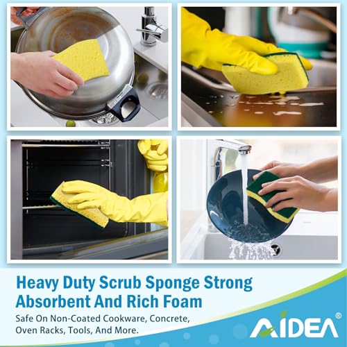 Image of AIDEA Sponges Kitchen, Heavy Duty Scrub Sponge-24Count, Sponges for Dishes, Cellulose Dish Sponge, Scrubbing Power for Tough Messes, Cleaning Power for Non-Coated Cookware, Dishes, Pots, Pans