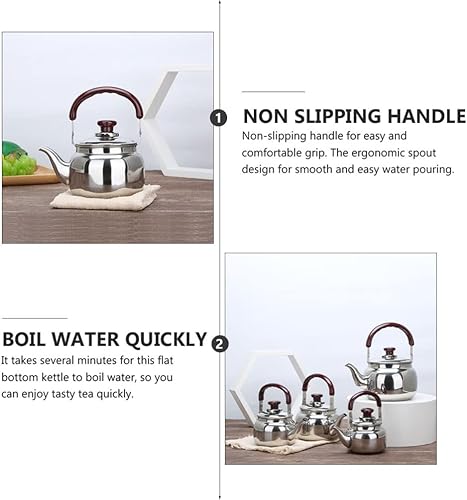 Miniatura 9 de LIFKOME Hervidor de té tradicional de acero inoxidable resistente con parte inferior sándwich y manejo especial de tacto fresco, acabado de espejo,