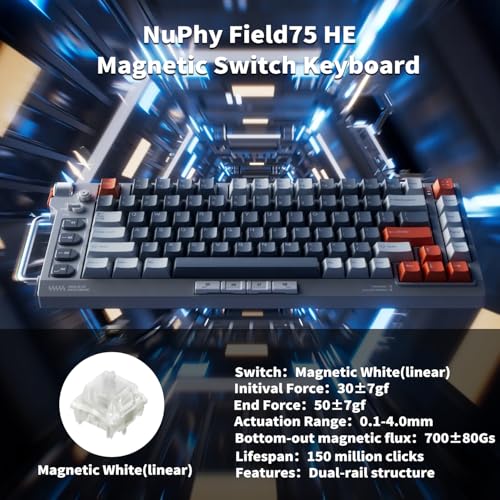 Image of nuphy Field75 HE Magnetic Switch Gaming Keyboard,Wired Keyboard,83 Keys PC Gaming Keyboard,One Knob Volume Control, Hall Effect Sensors,Adjustable Actuation,Rapid Trigger-Magnetic White Switch