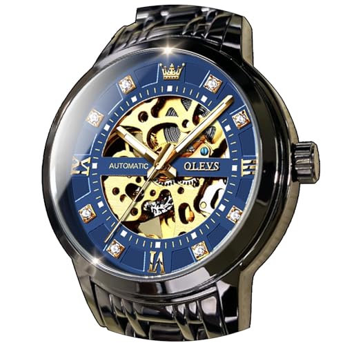 Image of OLEVS Men's Gold Skeleton Watch Automatic Mechanical self Winding Luxury Dress Stainless Steel Waterproof Luminous Wrist Watches