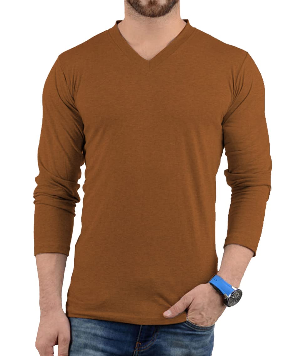 DecrumPlain Long Sleeve Shirt Mens - Soft Comfortable V Neck Full Sleeves Fashion Tees for Men