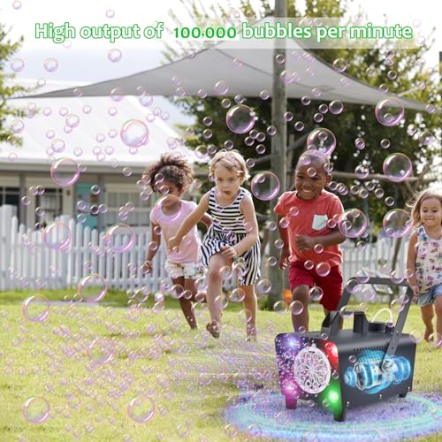 VStoy Wireless Remote Control Bubble Machine with 4 LED Lights, Bubble Blower with Output 100,000 Bubbles Per Minute, Metal Shell,Perfect for Kids Parties, Weddings, Events (Without Bubble Solution)
