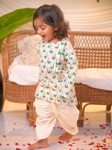 Image of POLKA TOTS Premium Cotton Dhoti Kurta Set for Kids Boys | Traditional Angrakha Style Ethnic Wear for Boys | Kurta Dhoti Set for Kids | Festive & Wedding Clothing Set for Baby