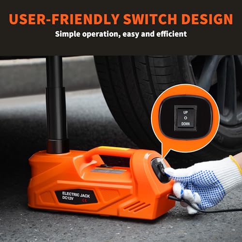 Image of Electric Car Jack 5 Ton - 11023 LBS Floor Jack Lift, Included Impact Wrench, Garage Repair Car Tires Change for SUV MPV Sedan Truck (Orange)