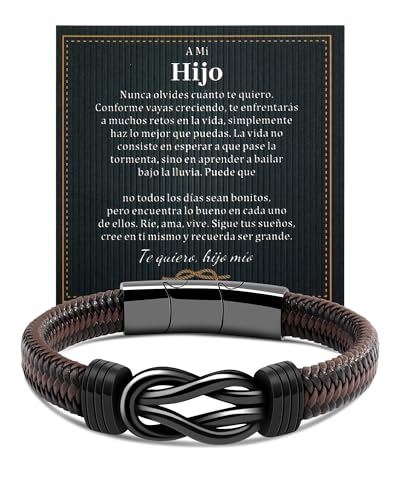 VGWON Pulsera Para Hijo, Pulsera Mamá Y Papá Para Hijo, Regalos para Hijos, Pulseras Infinity De Cuero De Los Hombres, Regalos De CumpleañOs De Navidad Para Hijos, Inspiración Regalo Para Adolescentes