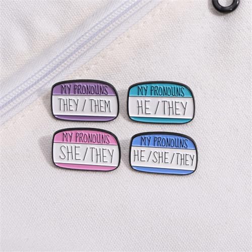 Image of zhanghaoran 4Pcs MY PRONOUNS HE /THEY Enamel Pins Third-Person Pronoun Brooches Lapel Pins Badges Clothes Hat Bags Accessories Jewelry Gift, White