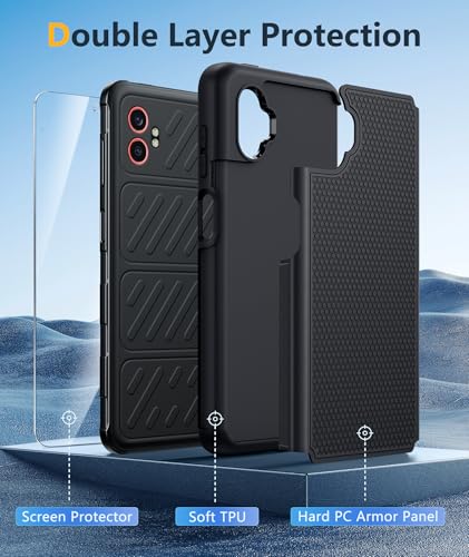 Image of FNTCASE for XCover 7 Pro Case: XCover 6 Pro Samsung Galaxy Dual Layer Shockproof Protective Heavy Duty Phone Cover Rugged with Non Slip Textured Back Hard Shell - Military Drop Protection (Black)
