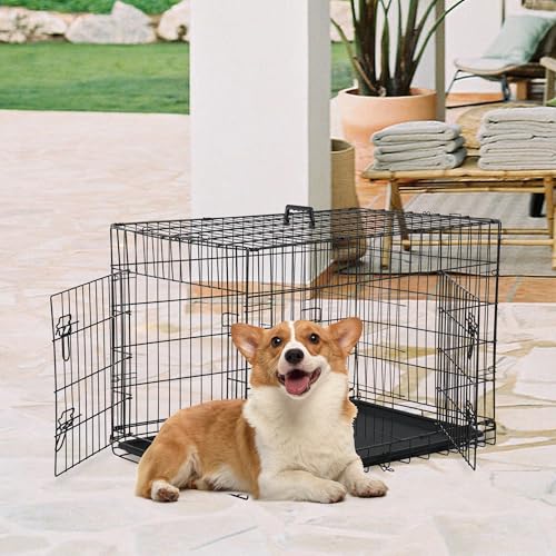 FDW 30 inch Dog Crate Dog Kennel Cage with Double Door Folding Metal Wire Dog Cage with Removable Tray&Divider Panel,Pet Crate for Medium Dogs,Black - Image 3