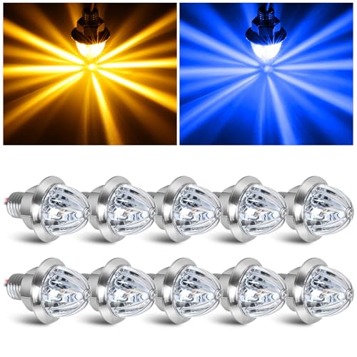 10PCS Mini Watermelon Lights 3/4 Inch Dual Revolution Amber Turn Signal Marker to Blue Auxiliary LED Watermelon Light IP65 Waterproof Side Clearance Tail Griller Lights for 12V Trailers Trucks RV