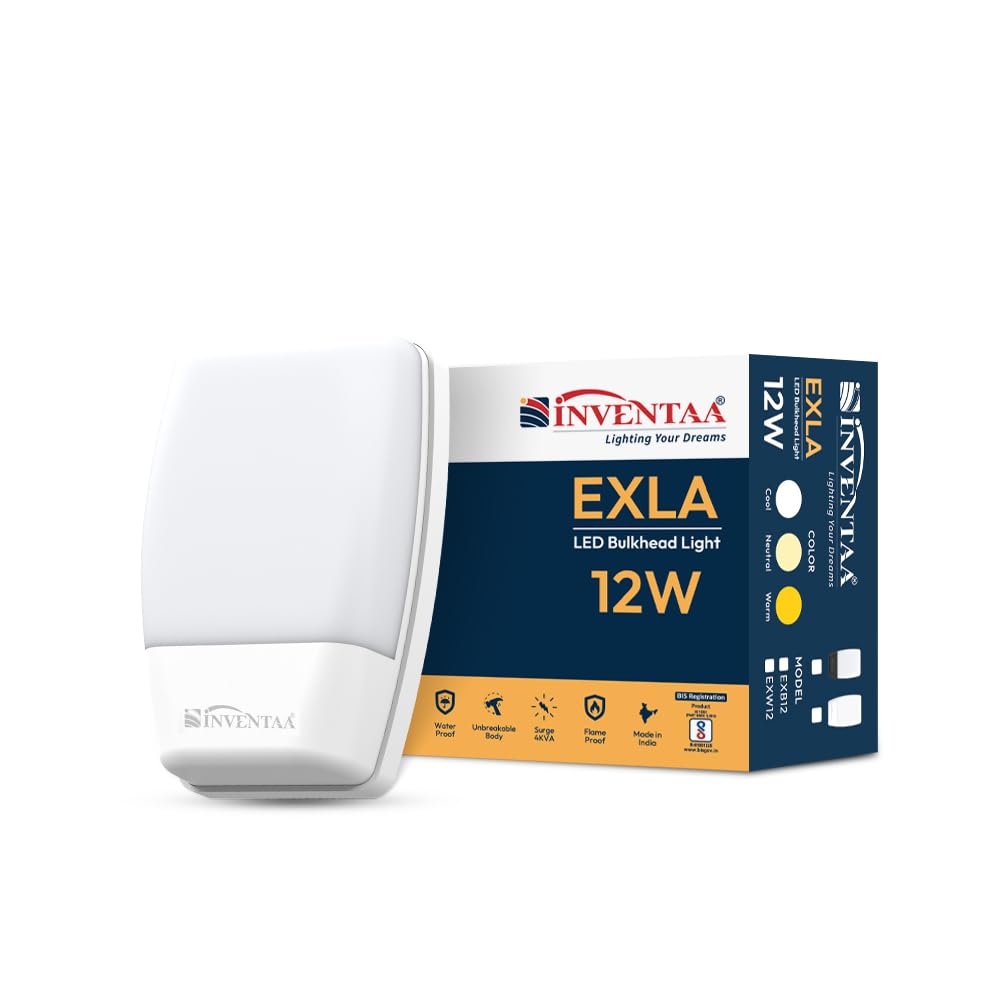 INVENTAA EXLA Bulkhead Outdoor Lights Waterproof | 12W Balcony Lights for Home Wall Exterior Wall Lights Waterproof | Bulkhead Light Outdoor Wall Lights Waterproof Led Lights for Outdoor Wall Mounted