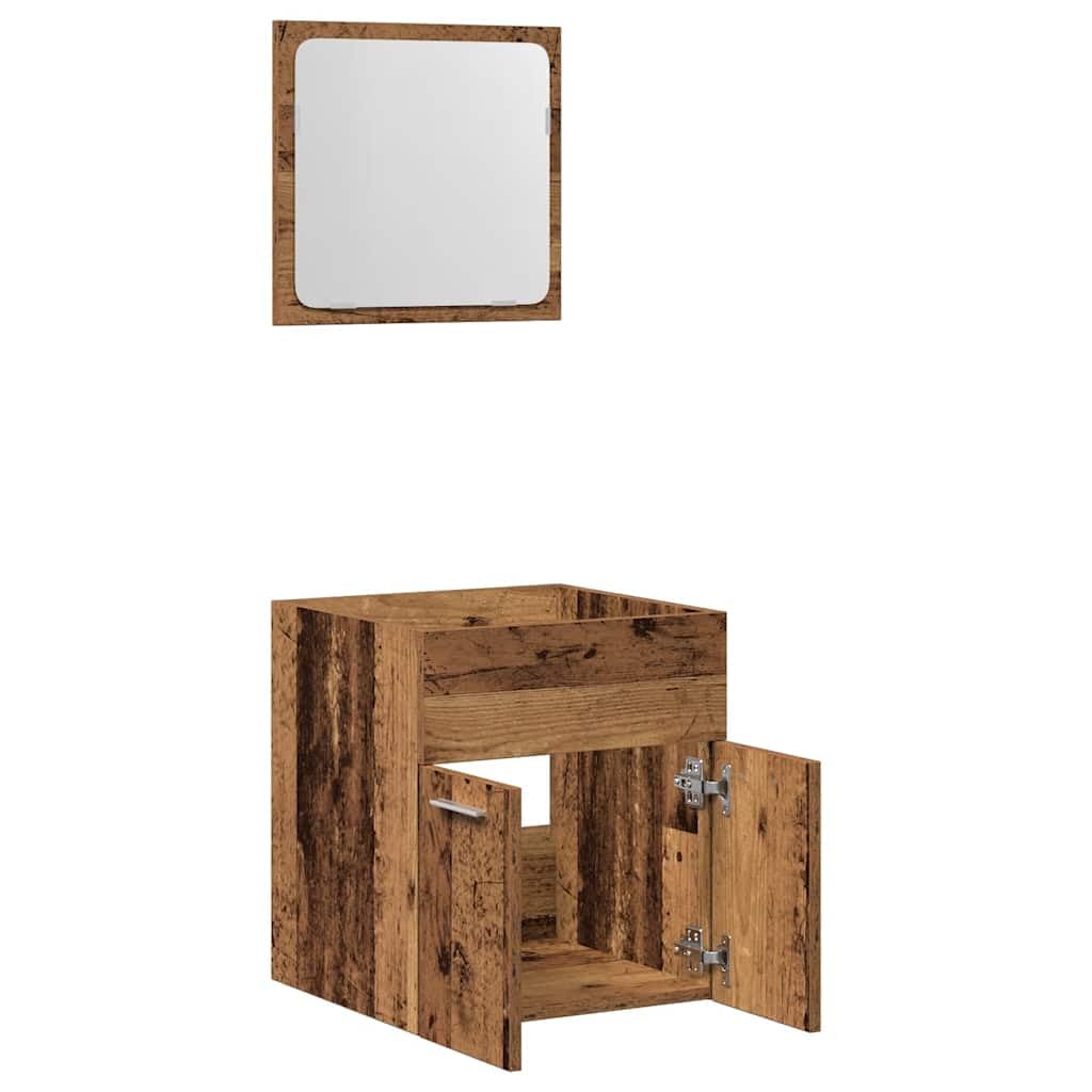 2-TLG. Badmöbel-Set Altholz-Optik mit Spiegel, Badschrank aus Holzwerkstoff, wandmontierbar, viel Stauraum für Toilettenartikel, klare Glas-Spiegelfläche für Make-up und Rasur