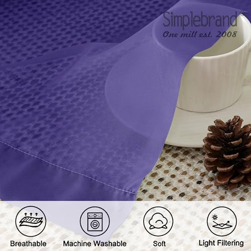 Image of Simplebrand Purple Short Sheer Curtains 45 Inch Length for Small Windows, Rod Pocket 2 Panels Set Solid Voile Drapes Window Sheer Curtains for Bedroom Bathroom Kids Room Kitchen, 42x45 Inch