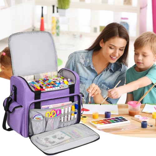 Image of Craft Bag for Scrapbook Supplies, Large Scrapbook Tote with 15.6'' Laptop Sleeve, Art Supply Storage Bag with Multiple Pockets for Scrapbooking Tools, Purple