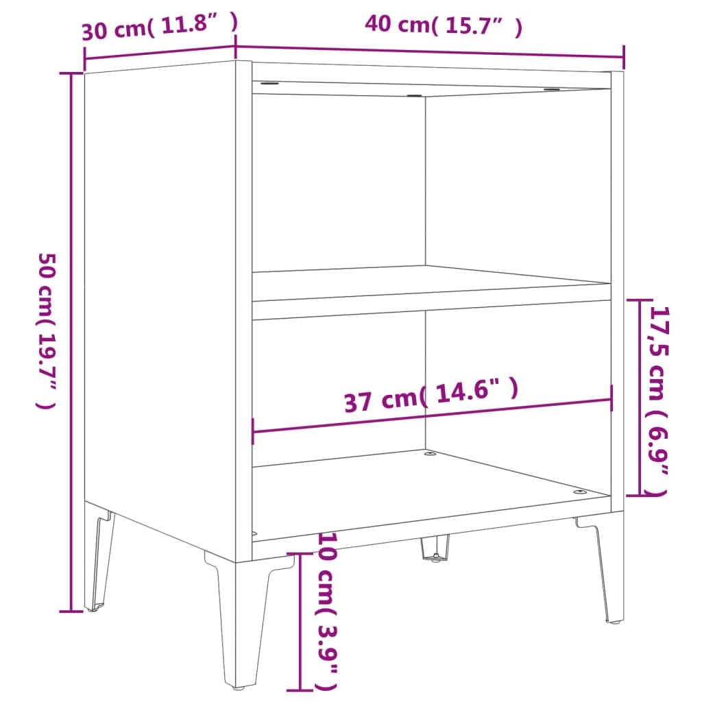 Générique Nachttisch mit Füßen aus Metall, Sonoma, Grau, 40 x 30 x 50 cm | Zwei Ablageböden, stabil und robust, leicht zu reinigen mit einem feuchten Tuch