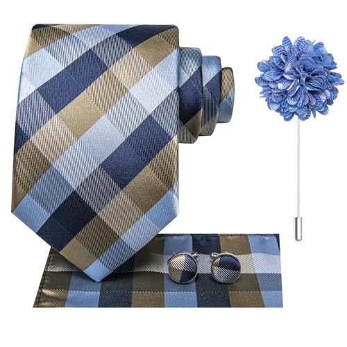 Image of Hi-Tie Men's Silk Ties Formal Woven Classic Necktie Pocket Square Cufflinks Lapel Pin Set Wedding Business