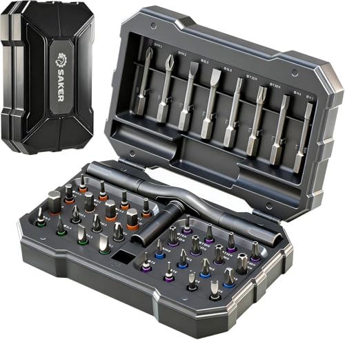Image of Saker 42-in-1 Magnetic Screwdriver Kit with T Handle Multi-Bit Ratchet Screwdriver Set Gifts for Father, Dad, Home, Computer, Bicycle, Furniture, DIY Dark Grey