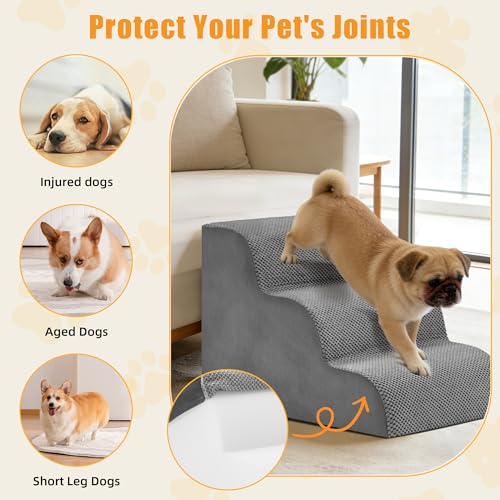 Image of NEWBULIG 3-Step Dog Stairs, 15.7 inch H Dog Steps for Sofa and Chair, Non-Slip Sturdy Pet Steps for Small Dogs and Cats, Pet Ramp for High Bed Indoor - Grey