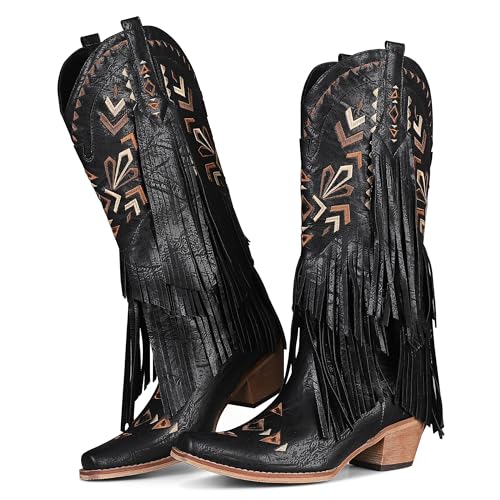 Image of SaraIris Women's Cowgirl Boots Knee High Fringe Boots | Casual Boots
