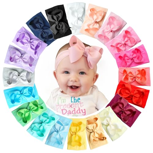 Image of Yxiang 20PCS Baby Girl Bows Headbands, 4" Infant Bows Headbands Super Elastics Nylon Hairbands Cute Handmade Ribbon Bows for Babies Newborn Toddler (20 Colors)