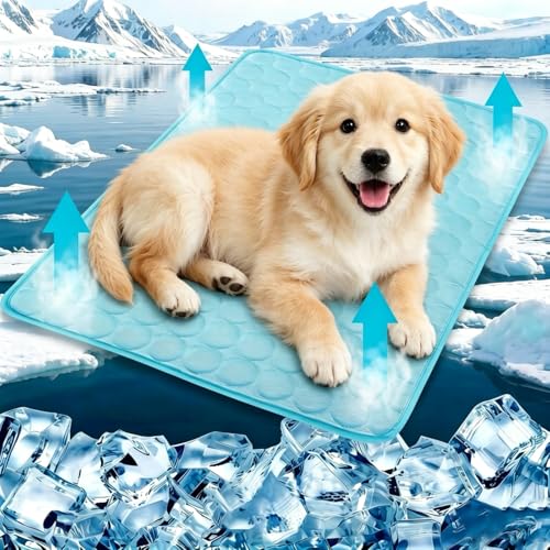 Dog Cooling Mat 22x28 Q-Max>0.4 Absorbent & Pressure-Activated Self-Cooling Non-Slip Scratch Resistant Washable Cooling Mat for Dogs Cooling Pad for Dog Bed Mats for Car Crate Patio Outdoor