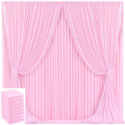 Image of 40x10ft Pink Backdrop Curtain for Wedding Parties Wrinkle Free Fabric Light Pink Drapes Backdrop Decoration for Baby Shower Birthday Photography Decoration 8 Panels, 5ft x 10ft
