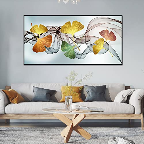Peinture sur toile Ginkgo haut de gamme avec cadre élégant 50x95 cm