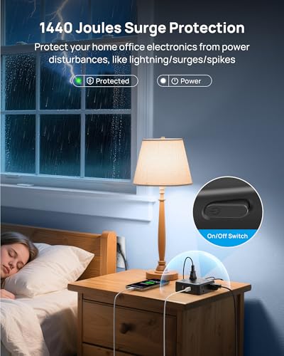 Image of TROND Surge Protector Power Strip, 10FT Flat Plug Extension Cord with 8 Outlets & 4 USB Ports (3 USB C), 1625W, Wall Mount Outlet Extender for Home Office Dorm Room Essentials, Black