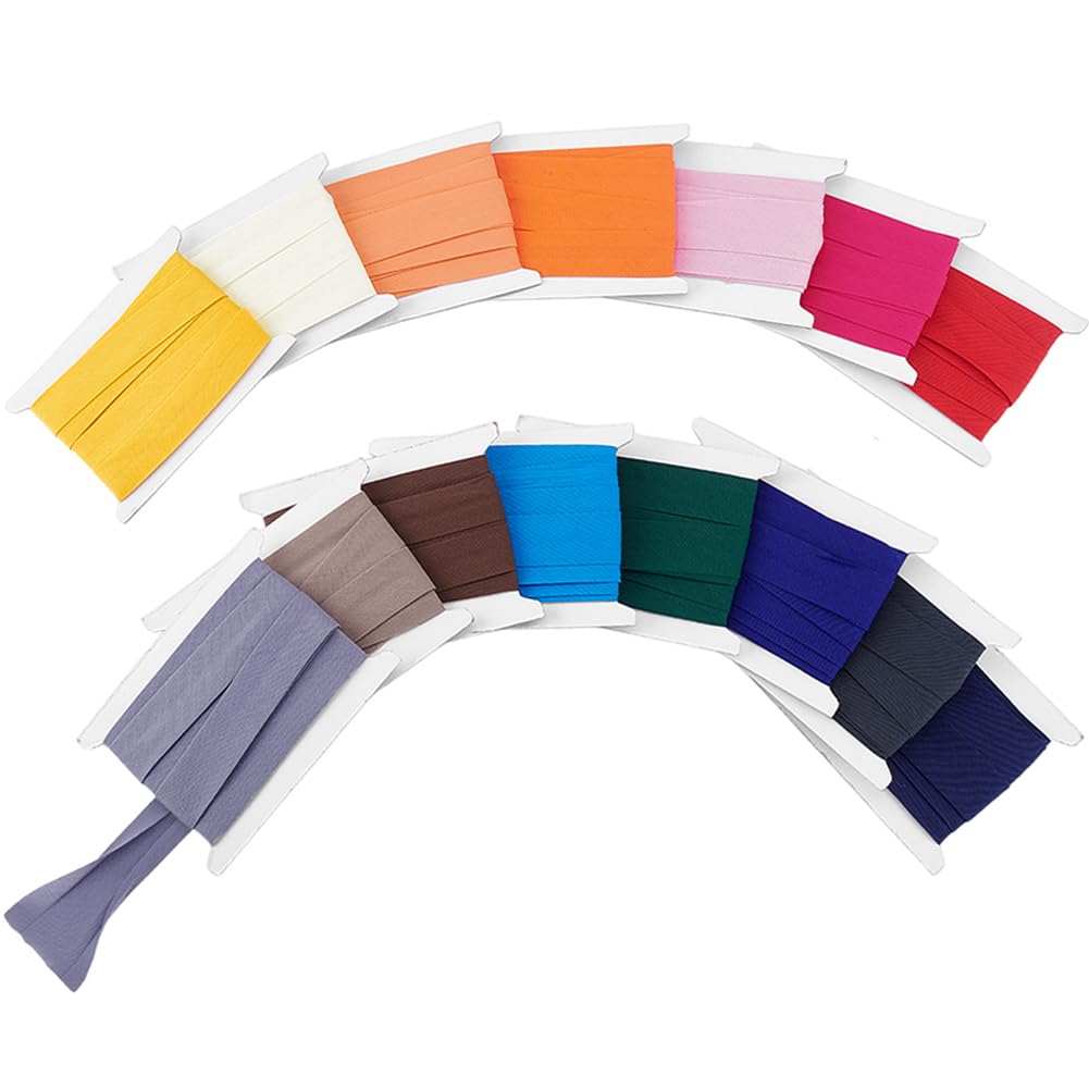 PH PandaHall 34m Nastro in Sbieco di Cotone a Singola Piega, 15 Colori Nastro di Sbieco per Bordatura Cucito Rilegature Sartoria Grembiuli Artigianato Fai Da Te, 20~22mm