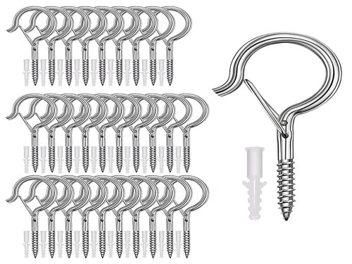 Anlising 30 Piezas Gancho de Tornillo de Acero Inoxidable, Gancho de Rosca, Ganchos de Techo, Gancho para Atornillar, Gancho de la Taza, para Colgar Plantas en Macetas, Adornos Navideños (Plateado) Cover