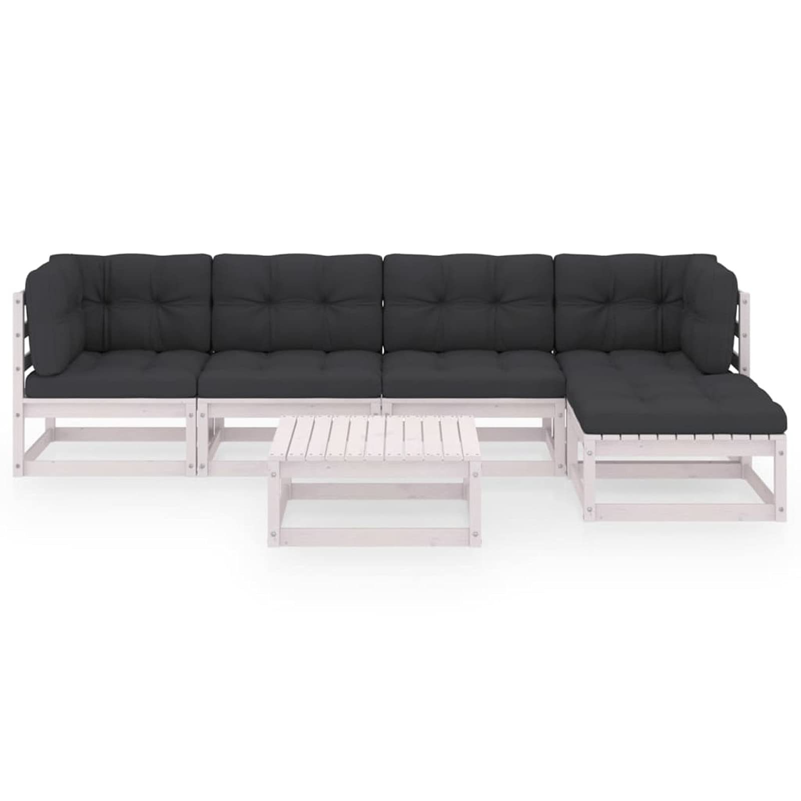 Homgoday Muebles de jardín 6 Piezas con Cojines de Madera de Pino Maciza Muebles terraza Exterior pequeña Conjunto de Jardin para jardín, terraza, Exterior Blanco Cojín Incluido