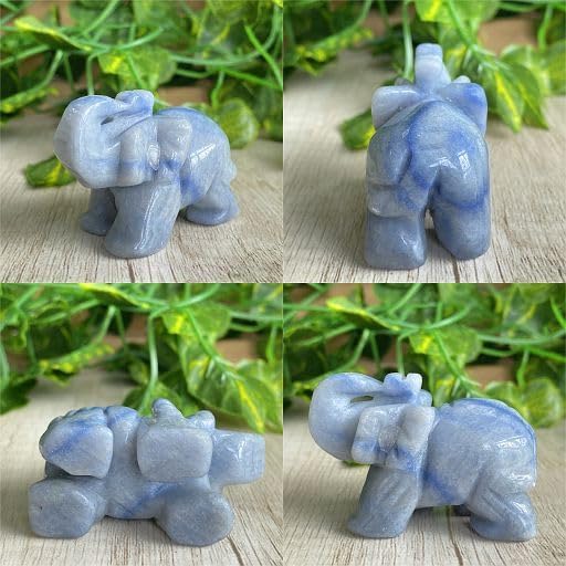 Miniatura 5 de YATOJUZI Decoración de elefante de aventurina azul de 2 pulgadas, bonita piedra natural pulida tallada a mano, escultura grande, figuritas de