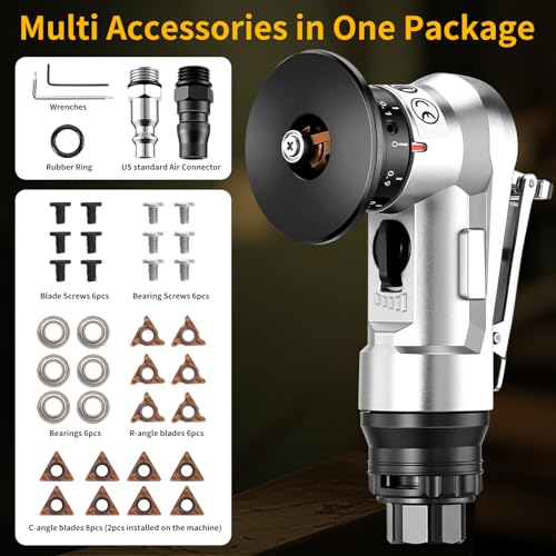 Image of Pneumatic Chamfering Tool, 30000 RPM Air Chamfer Tool with 6 Bearings & Complete Screw Kit for Deburring & Beveling, Includes 8 C & 6 R Blades, 45, 1 /4 inch Air Inlet for Metal, Wood, PVC, Acrylic