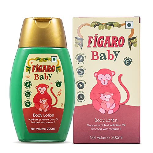 Image of Figaro Baby Lotion | 200 ml | Natural Olive Oil | Enriched with Vitamin E | Moisturizer with Natural Formula | Paraben Free | Dermatologically Tested | Quick Absorption