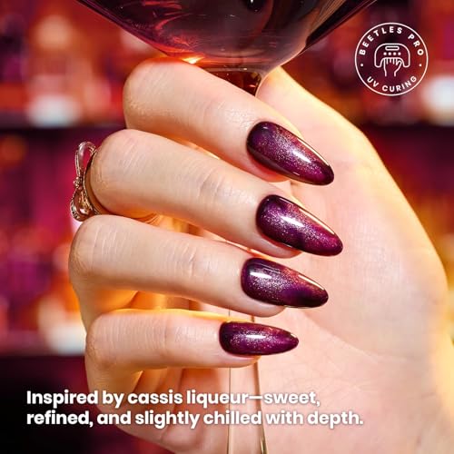 Image of Beetles Purple Gel Nail Polish - HEMA-Free 15ML Full Size 6 Colors Dark Purple Glitter Shimmer Color Gel Nail Polish Set Cassis Night Collection Kit with Swatch Card Home Salon Soak Off UV LED Gifts