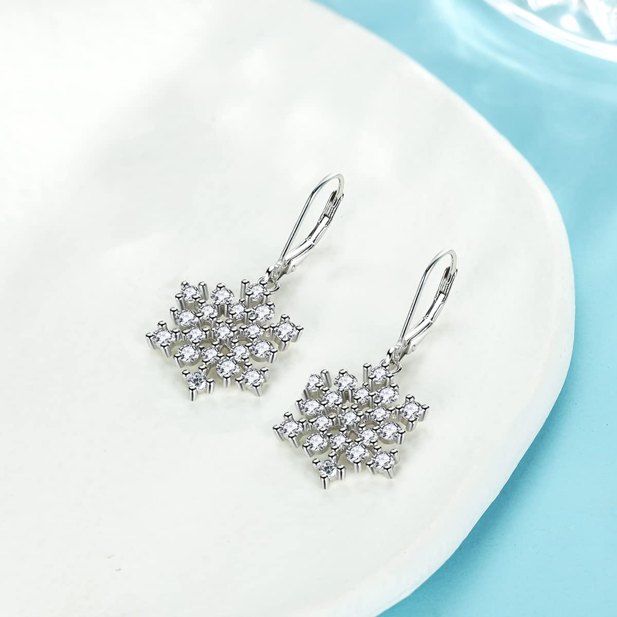 Orecchini a Fiocco di Neve da Donna Argento Sterling 925 con Zirconi Cubici Neve Orecchini Pendenti Gioielli di Natale Regali per Donne