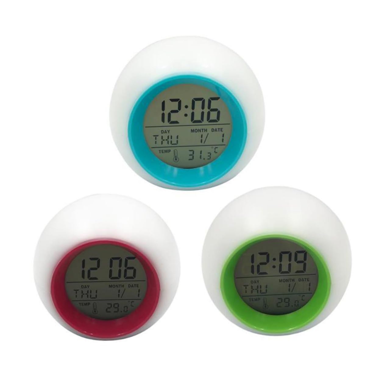 Ciieeo 3piezas Reloj Despertador Infantil Luz Led Colorida y Calendario Lámpara Nocturna Esférica para Niño Niña Función y Sonidos De Sueño Sin Batería Incluida