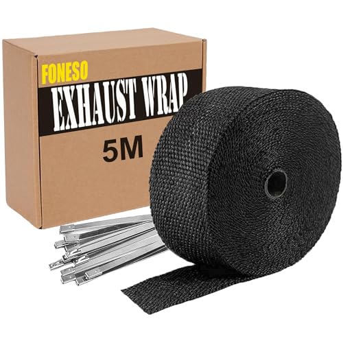 5M Cinta Anticalorica Para Escapes, Foneso cinta de Escape con 10 Bridas Metálicas, Cinta Anticalorica Escape Aislante de Fibra Para Colector de Escape de Motocicleta