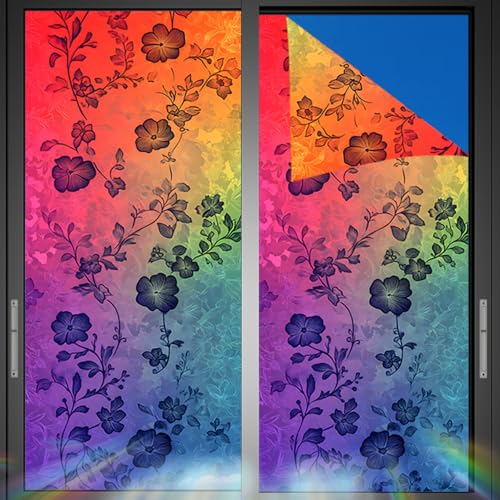 Image of Nuxovilar Rainbow Floral Window Film, 17.7x39.4inch