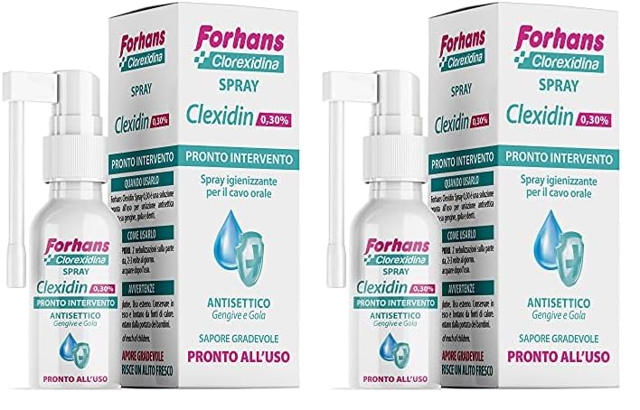 Forhans Clorhexidina, Spray Clexidina 0,30%, Uso Tópico Spray con Clorhexidina para Mucosas Orales, Encías, Dientes y Garganta, Acción Antiséptica y Antibacteriana, Buen Sabor, 50 ml (Paquete de 2)