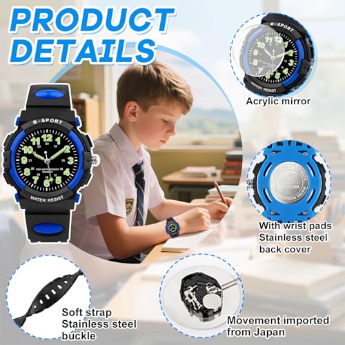 Image of CKV Kids Watch for Boys Girls Ages 5-12, Waterproof Time Teacher Easy to Read Analog Sport Outdoor Children Watches with Soft Band for Kids