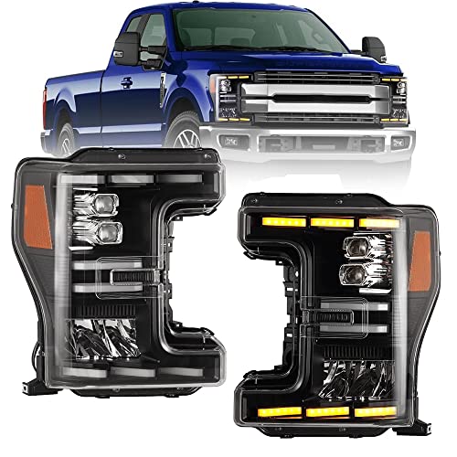 CPW LED Headlights Assembly for 2017-2019 Ford F250 F350 F450 F550 Super Duty Full LED Design DRL/Dual Beam/Sequential Turn Signal/Amber Reflector Projector Headlights Assemblies Black/Clear 1 Pair