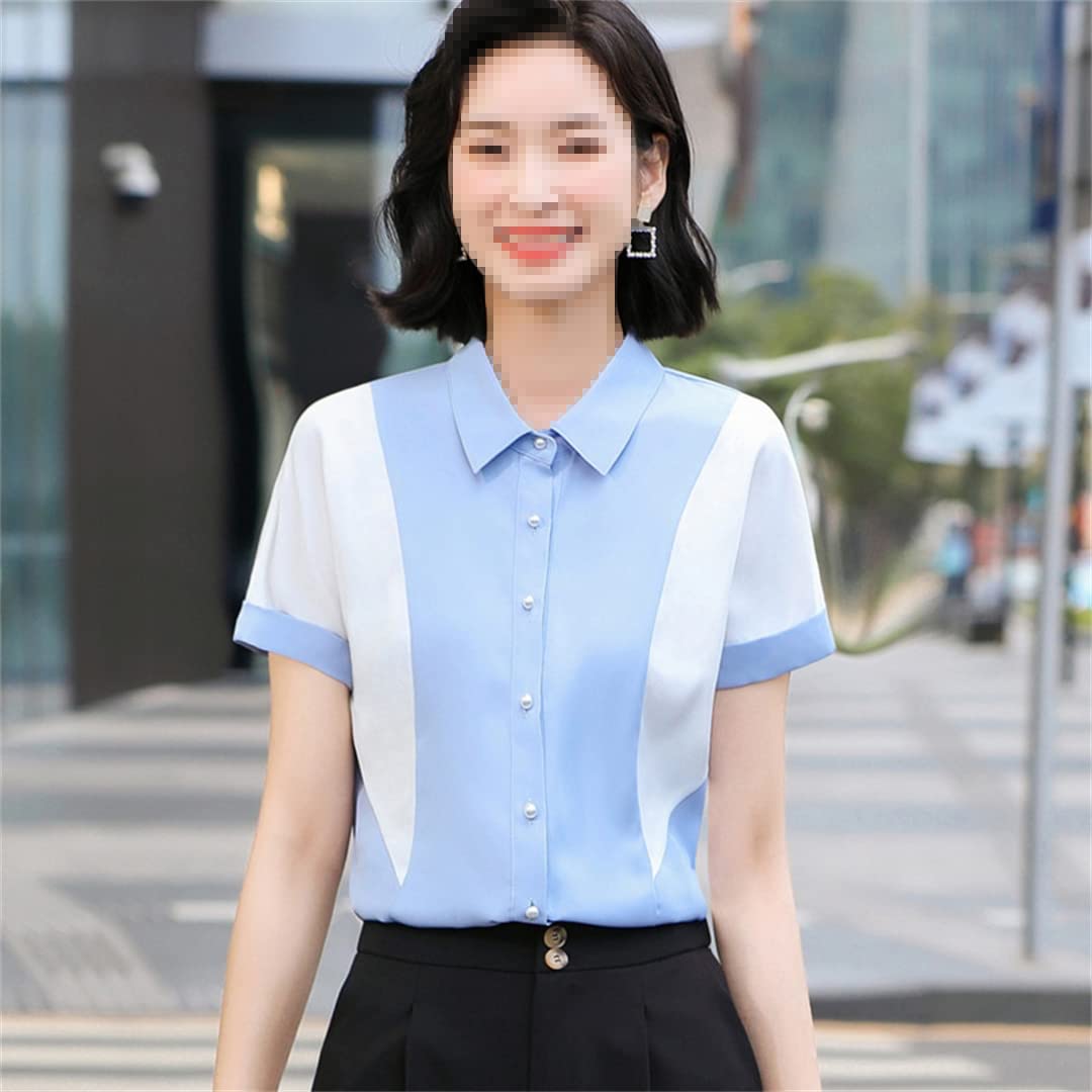Camisa de Retazos de Manga Corta para Mujer, Blusas de chifón Formales Finas de Verano para Mujer, Tops de Trabajo de Oficina para Mujer