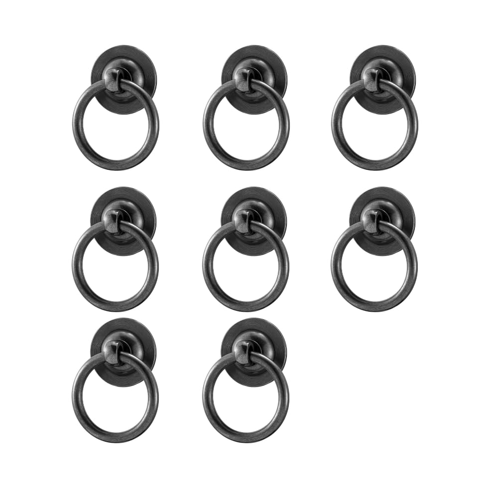 RZDEAL 8 Pack Solid Brass Cabinet Pulls Ring, Retro Black Kitchen Handles Drawer Pulls Vintage Brass Handles for Cabinets