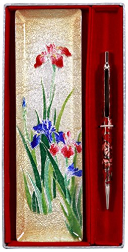 彩光舎 七宝焼き ミニペン皿ノック式ボールペンセット菖蒲 125-11