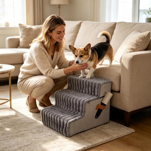 Escalones de perro para cama con espuma de alta densidad y funda lavable 4