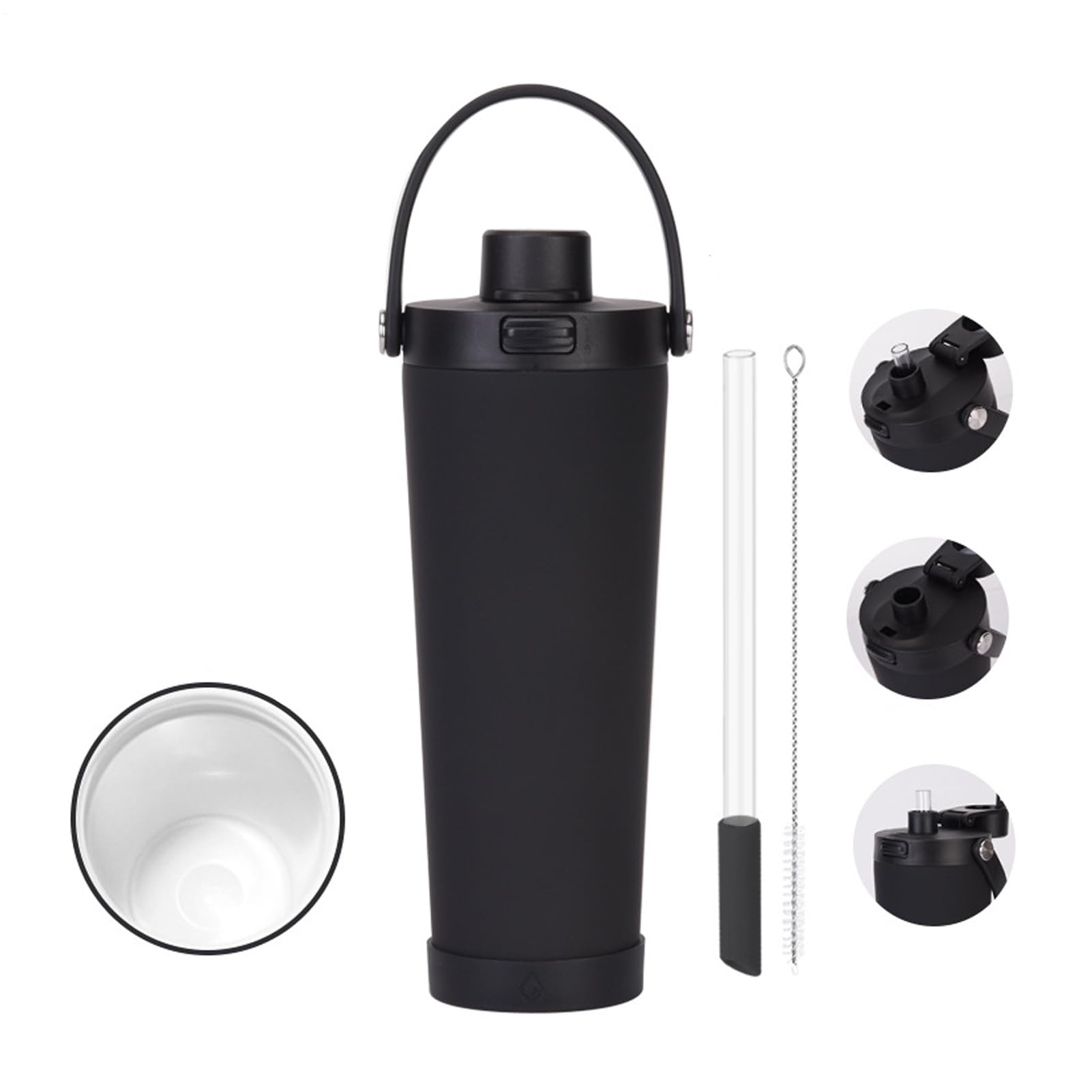 Vaso Térmico Taza con Tapa de Pajita | Termo de Vacío de Gran Capacidad Para Senderismo Camping Oficina Exterior Picnic Escuela Trabajo Gimnasio Té Café