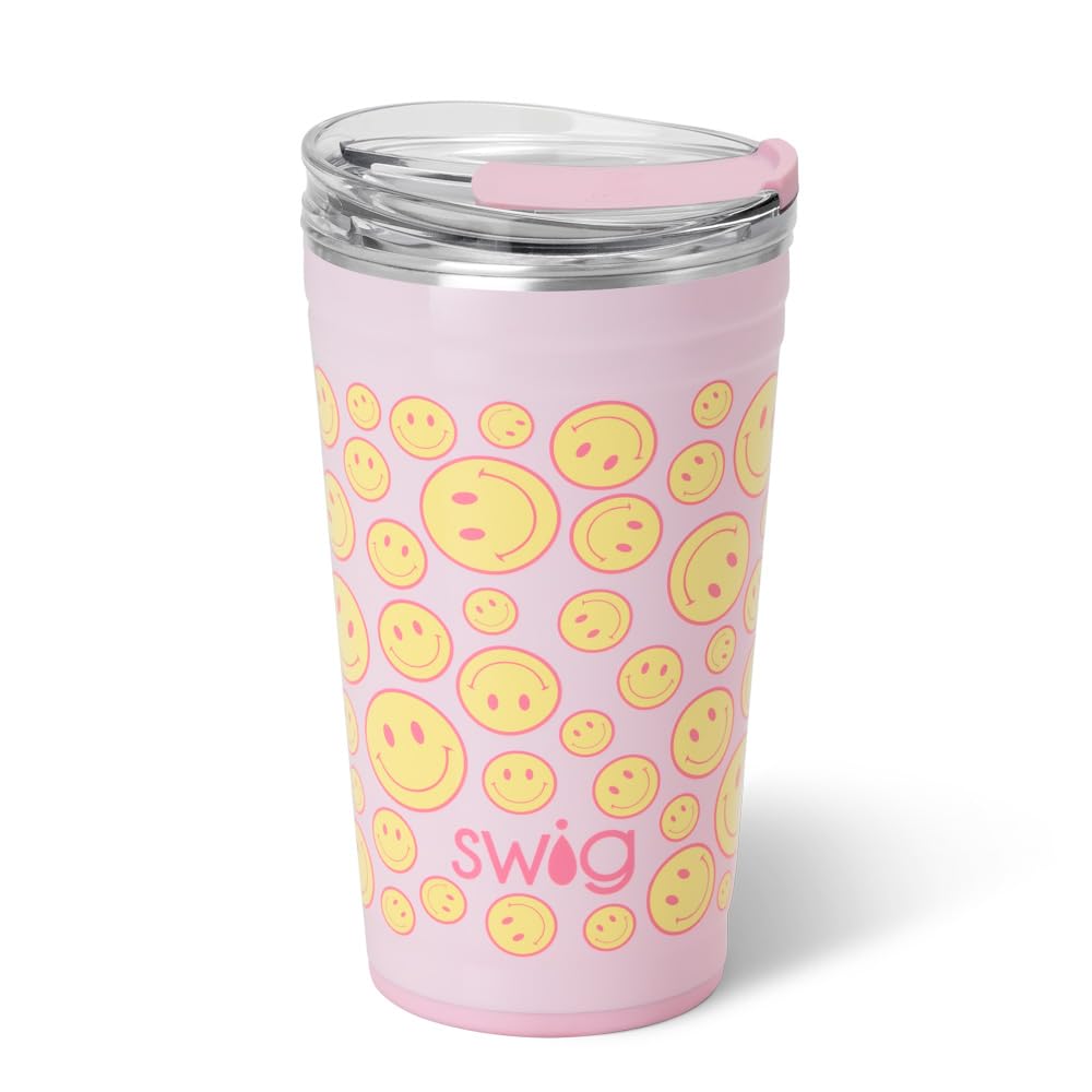 Swig Life 24oz Party Cup, Stackable Insulated Travel Coffee Tumbler with EZ Slider Lid, Cup Holder Friendly, Stainless Steel 24 oz Tumbler, Reusable